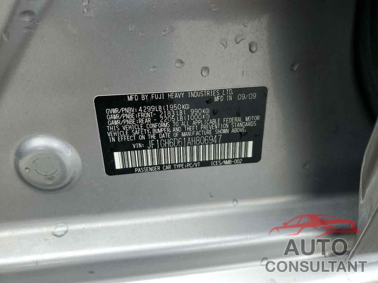 SUBARU IMPREZA 2010 - JF1GH6D61AH806947