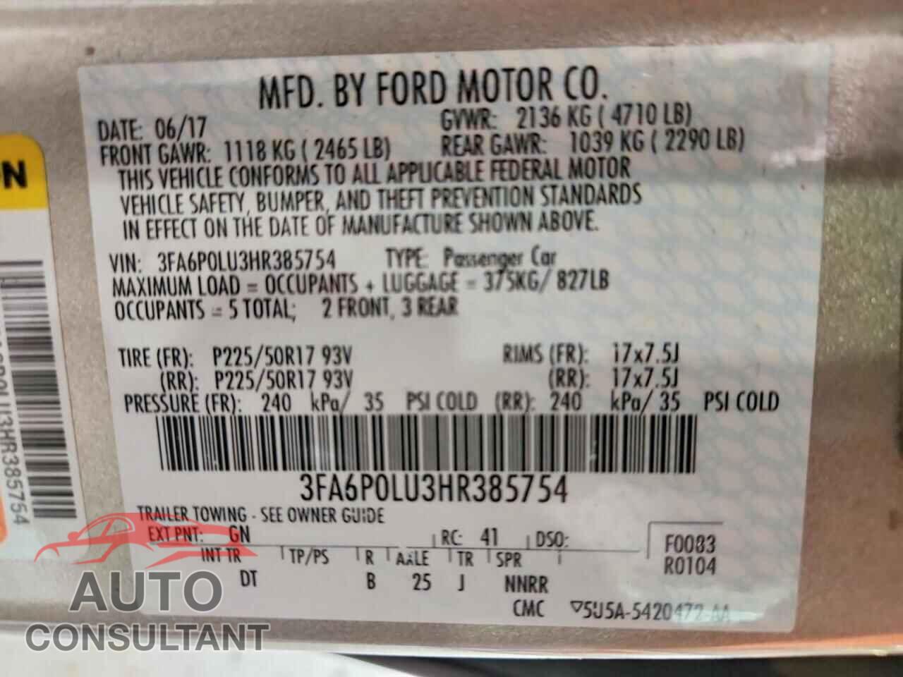 FORD FUSION 2017 - 3FA6P0LU3HR385754