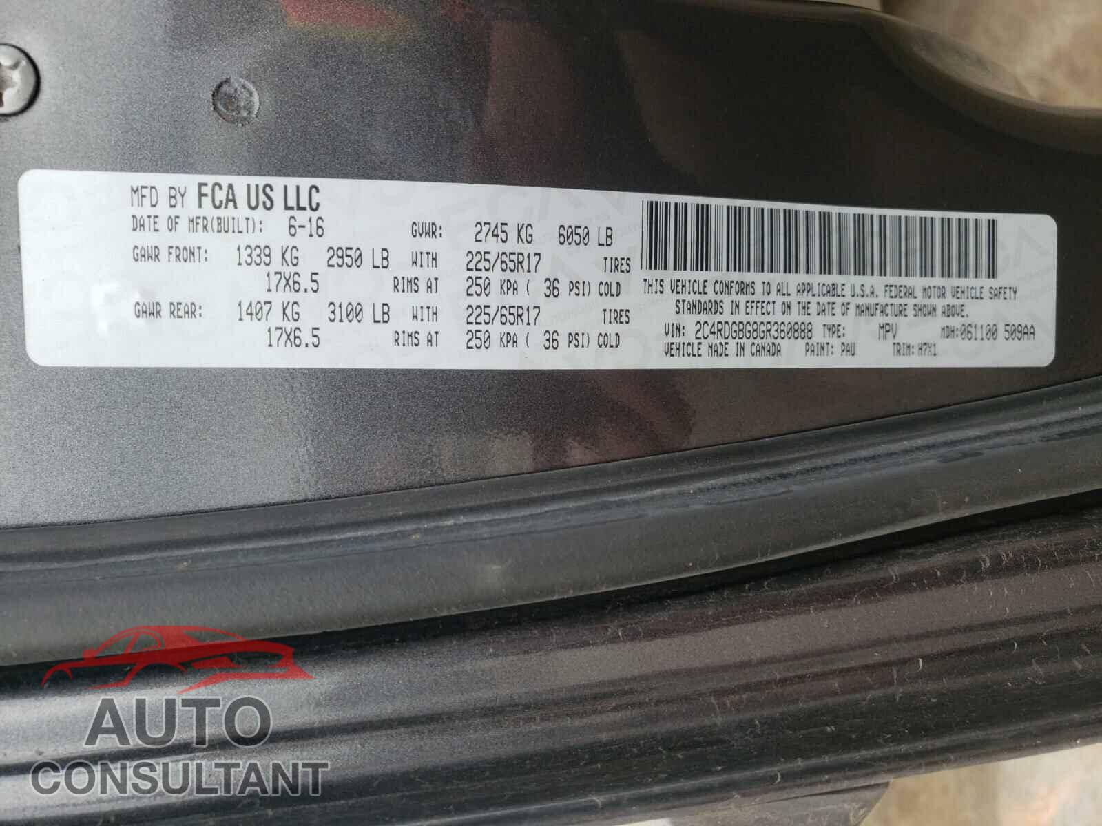 DODGE CARAVAN 2016 - 2C4RDGBG8GR360888