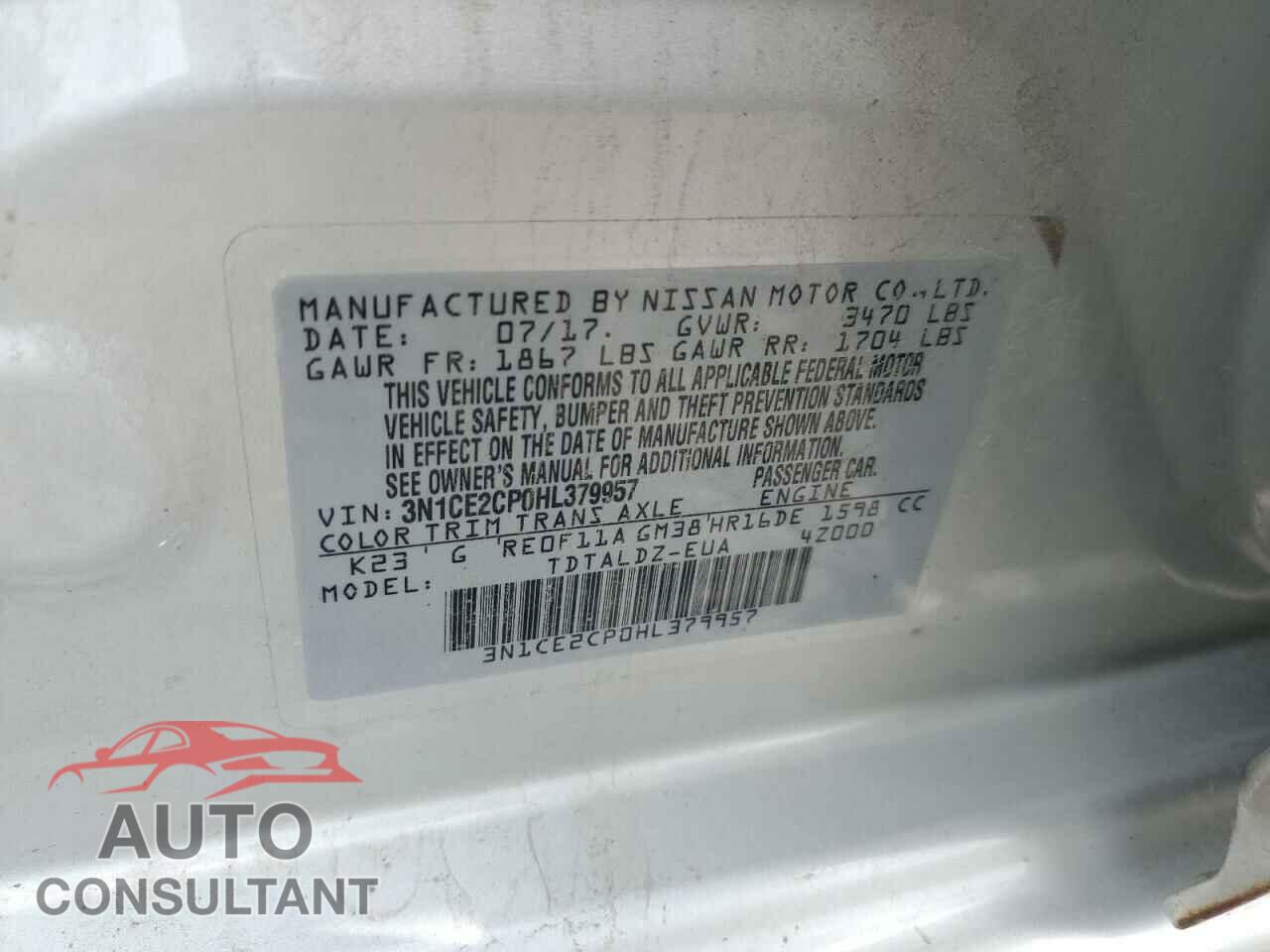 NISSAN VERSA 2017 - 3N1CE2CP0HL379957
