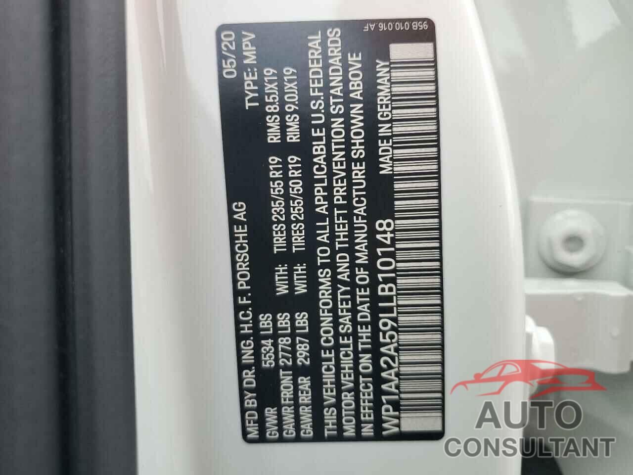 PORSCHE MACAN 2020 - WP1AA2A59LLB10148