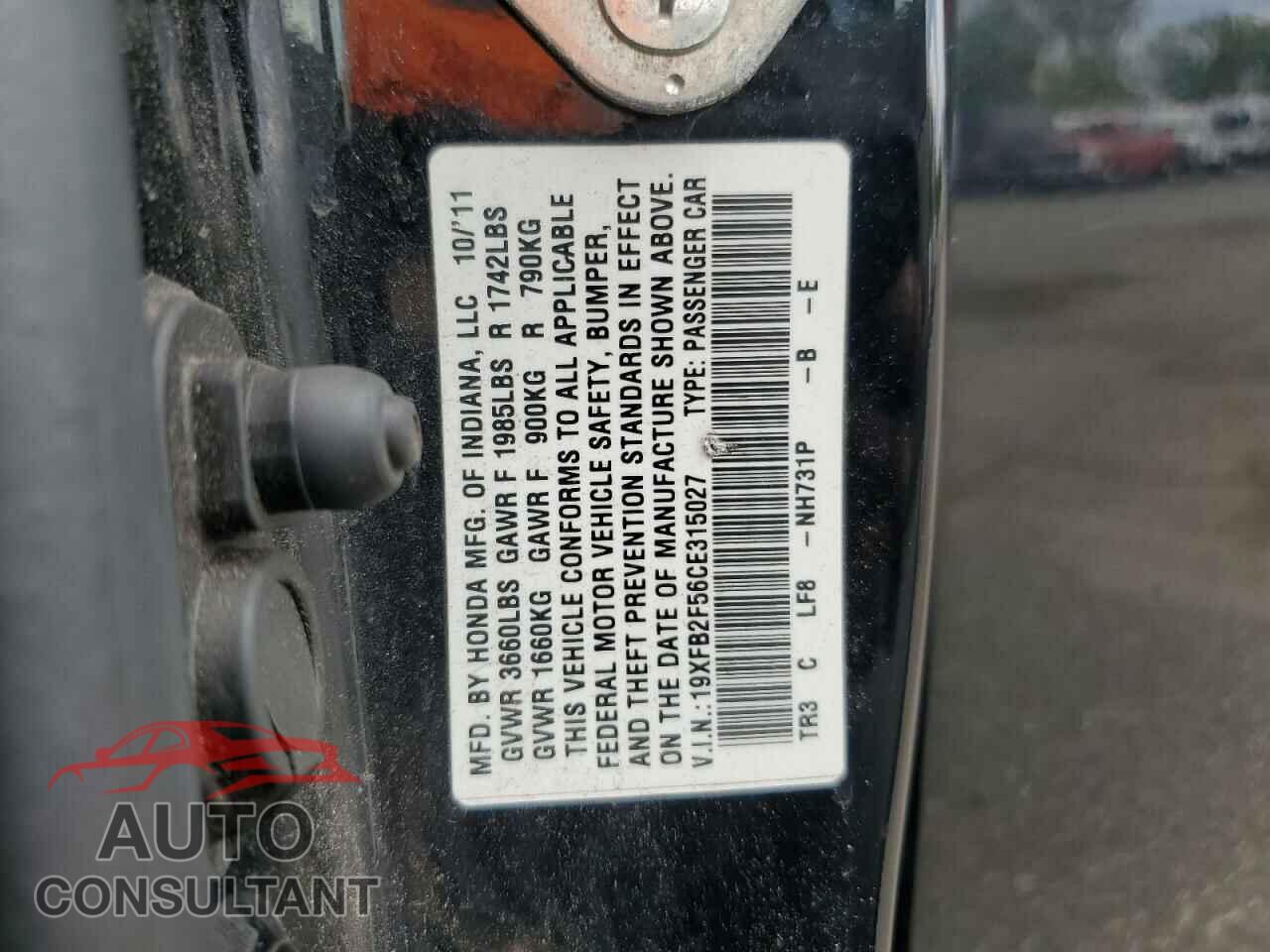 HONDA CIVIC 2012 - 19XFB2F56CE315027