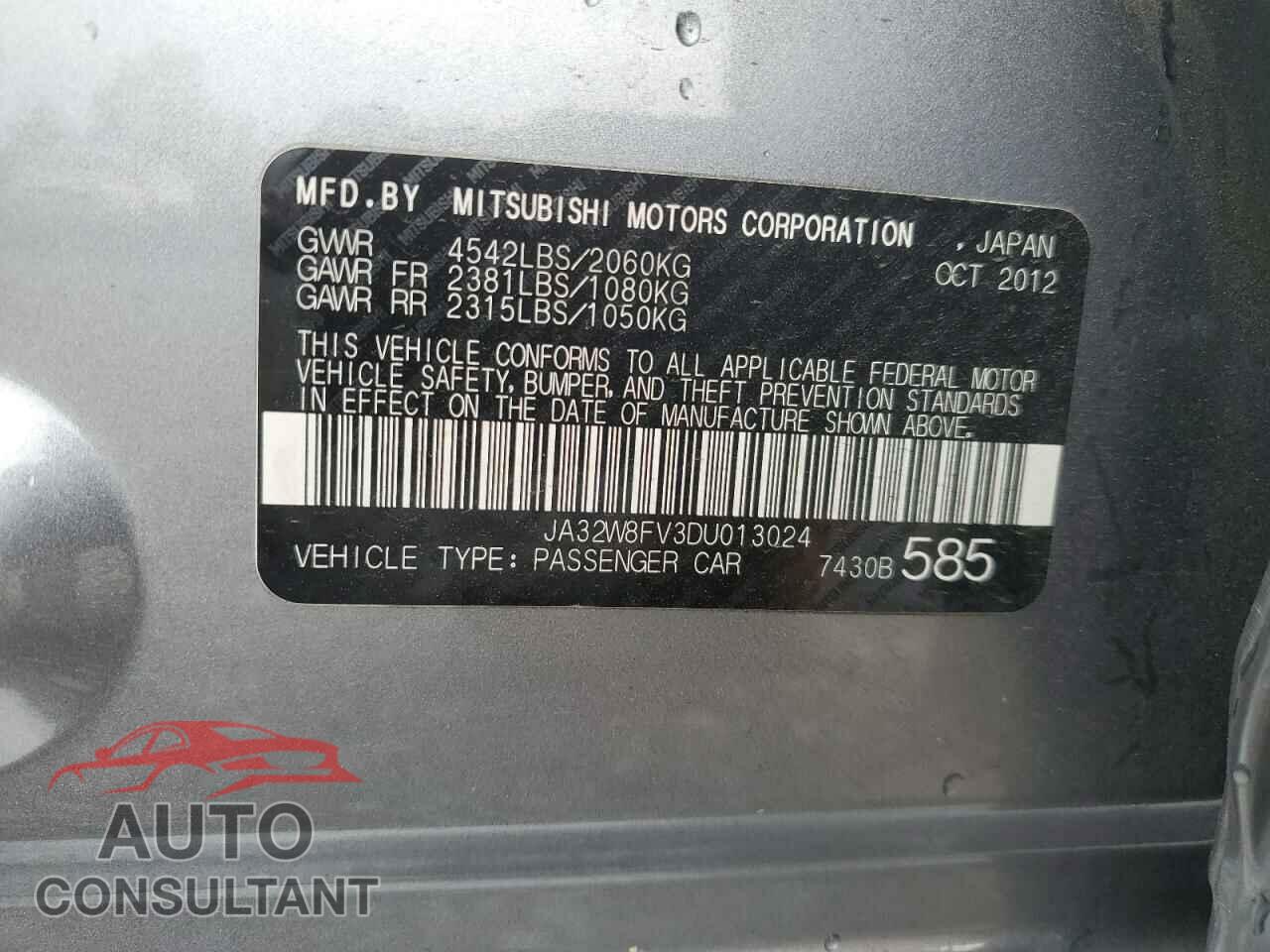 MITSUBISHI EVO 2013 - JA32W8FV3DU013024
