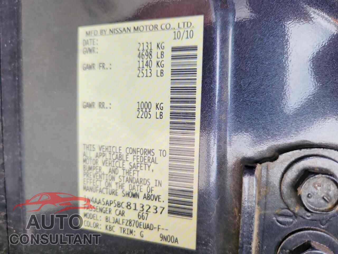 NISSAN MAXIMA 2011 - 1N4AA5AP5BC813237