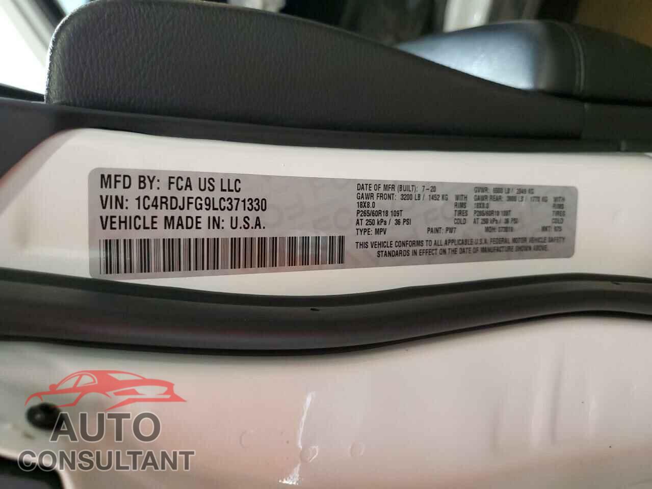 DODGE DURANGO 2020 - 1C4RDJFG9LC371330