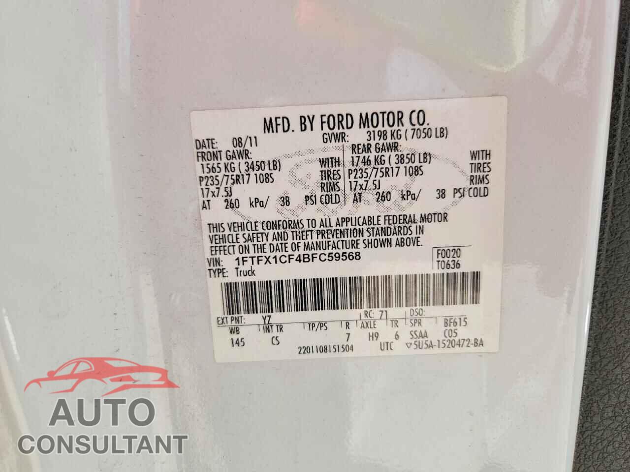 FORD F150 2011 - 1FTFX1CF4BFC59568