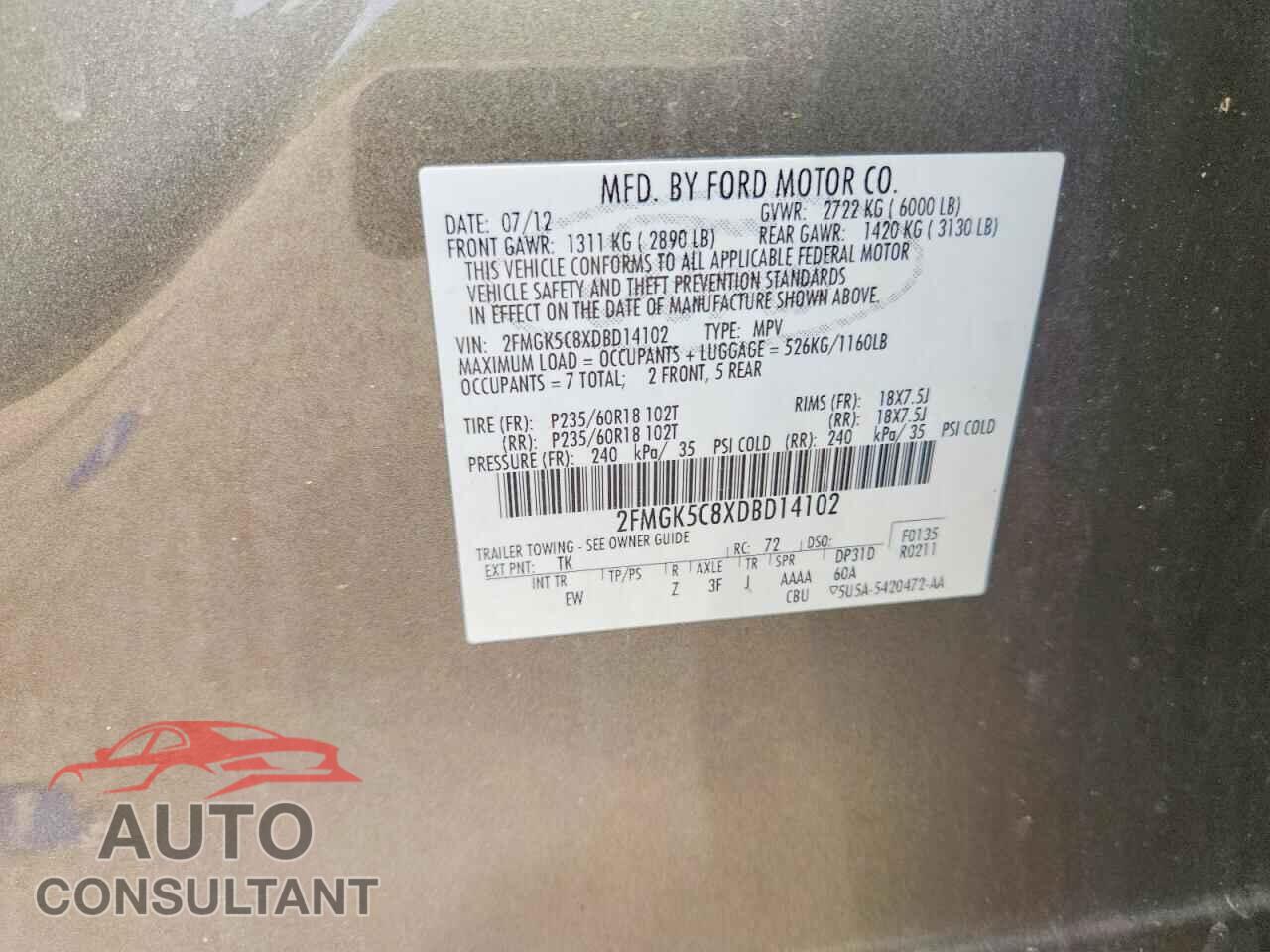 FORD FLEX 2013 - 2FMGK5C8XDBD14102
