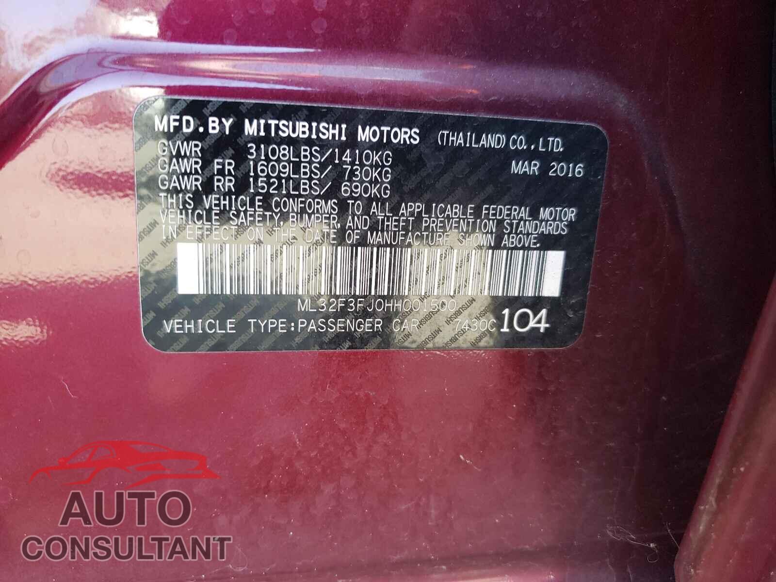 MITSUBISHI MIRAGE 2017 - ML32F3FJ0HH001500