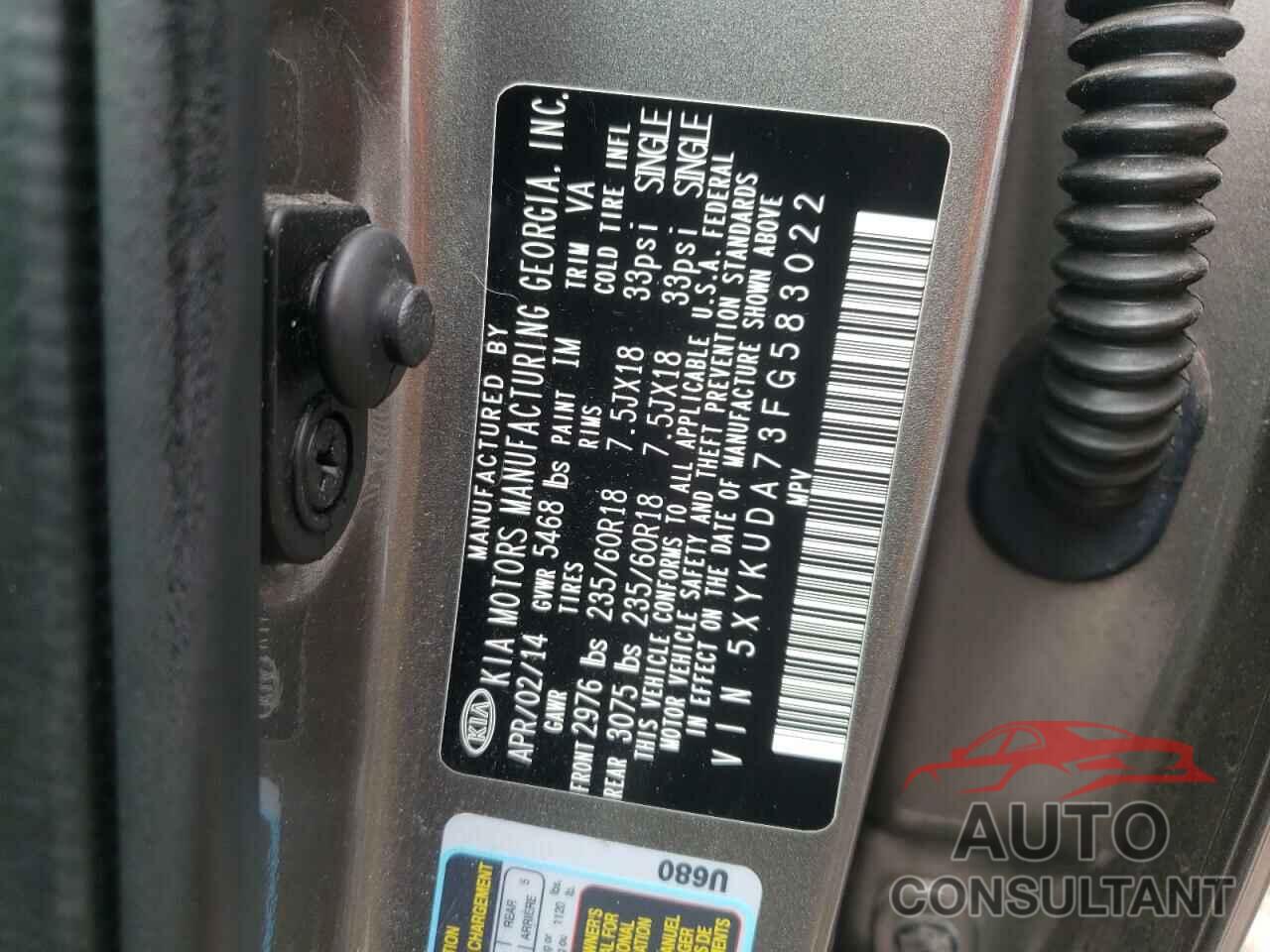 KIA SORENTO 2015 - 5XYKUDA73FG583022