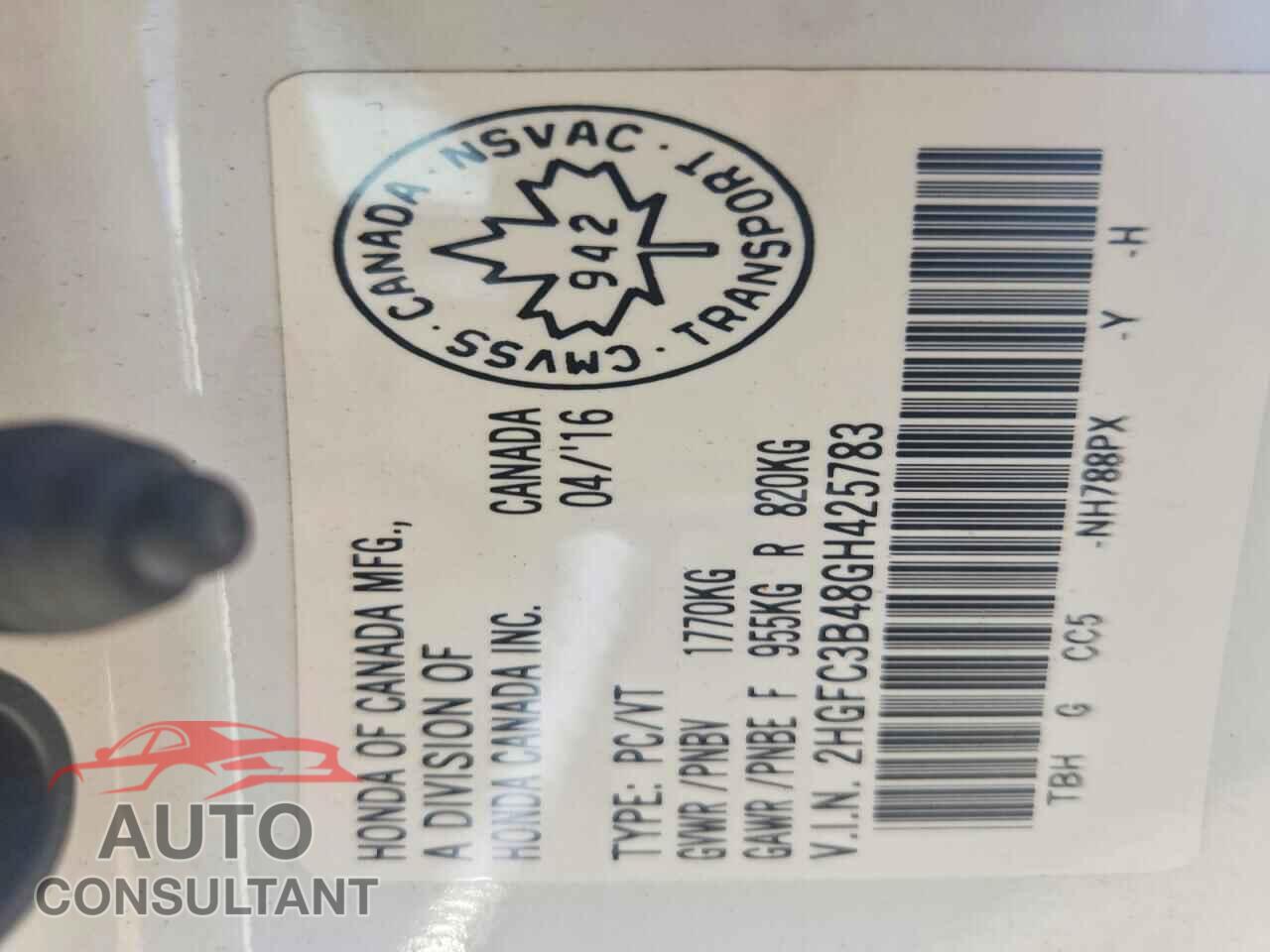 HONDA CIVIC 2016 - 2HGFC3B48GH425783