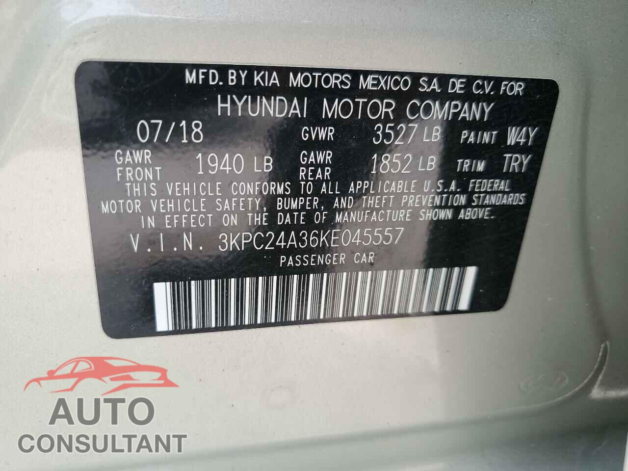 HYUNDAI ACCENT 2019 - 3KPC24A36KE045557