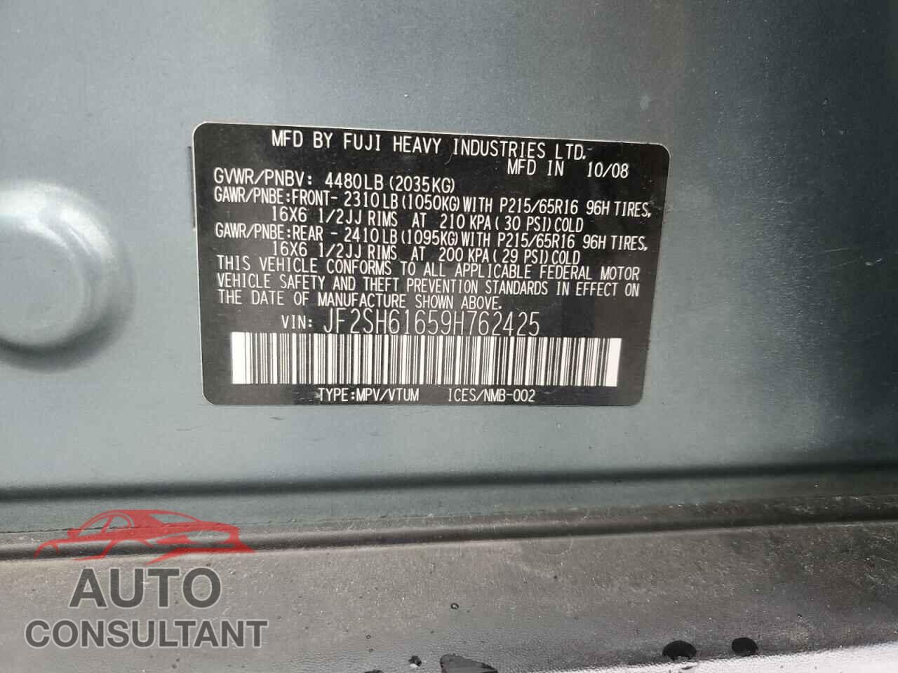 SUBARU FORESTER 2009 - JF2SH61659H762425