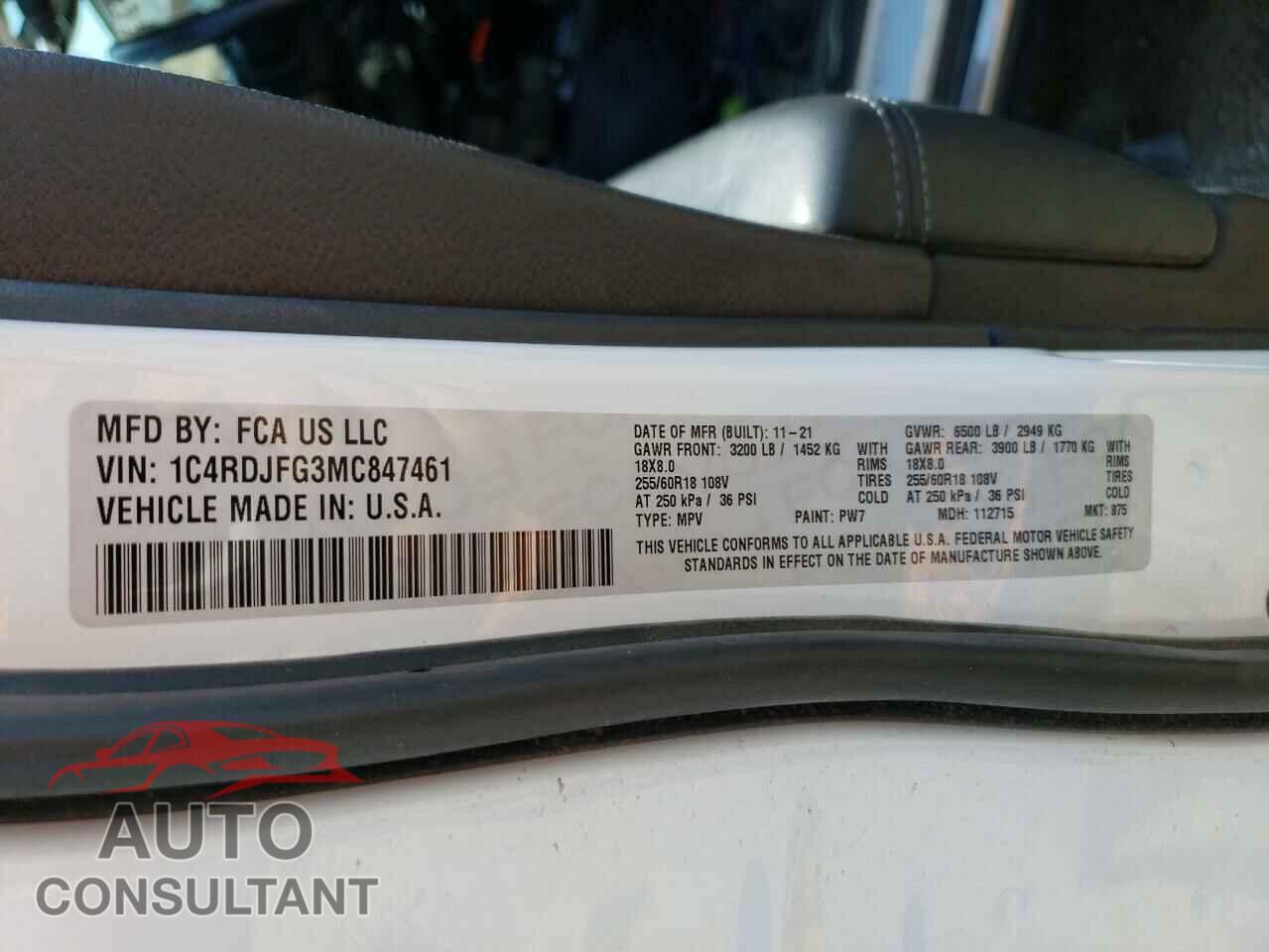 DODGE DURANGO 2021 - 1C4RDJFG3MC847461