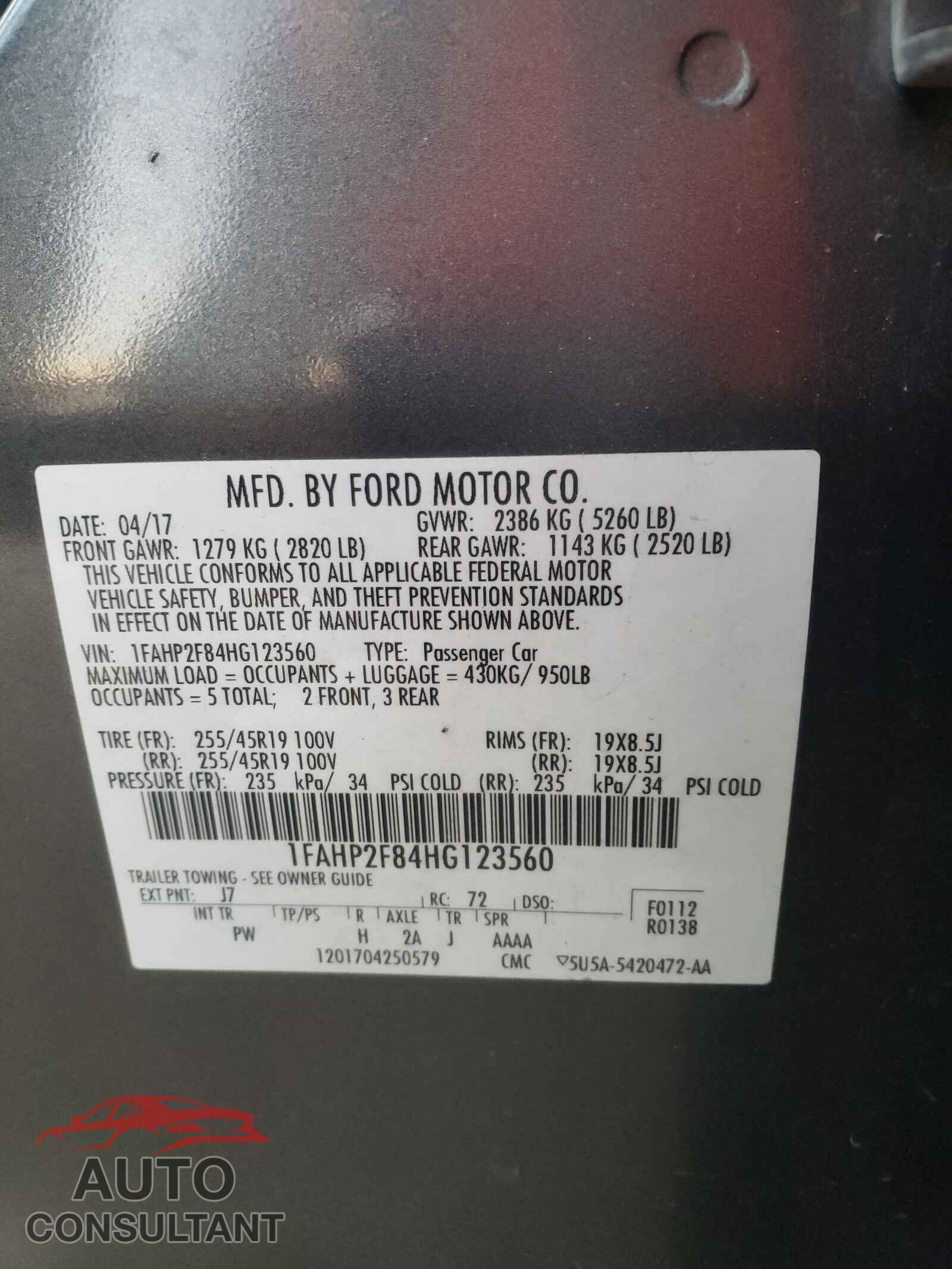 FORD TAURUS 2017 - 1FAHP2F84HG123560