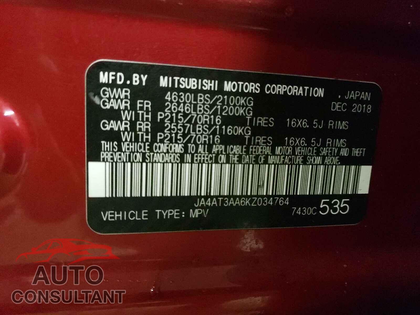 MITSUBISHI ECLIPSE 2019 - JA4AT3AA6KZ034764