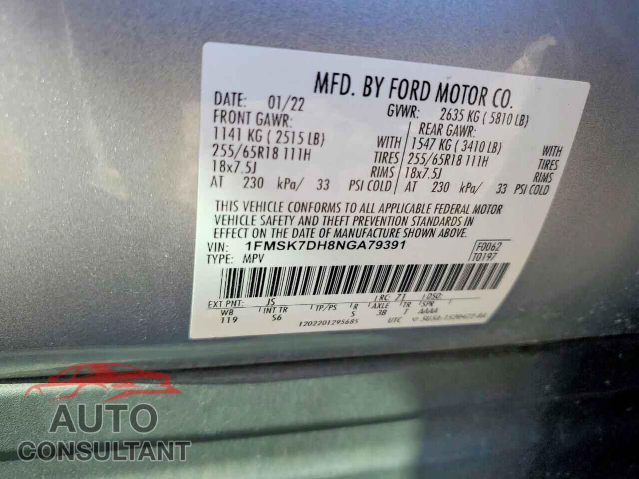 FORD EXPLORER 2022 - 1FMSK7DH8NGA79391