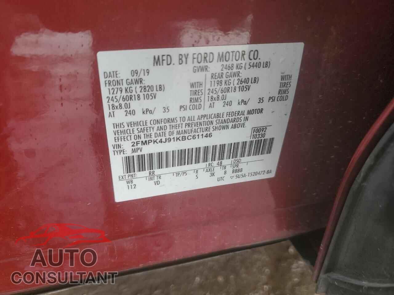 FORD EDGE 2019 - 2FMPK4J91KBC61146