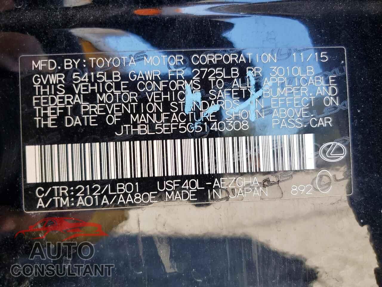 LEXUS LS460 2016 - JTHBL5EF5G5140308