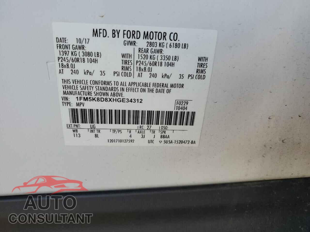 FORD EXPLORER 2017 - 1FM5K8D8XHGE34312
