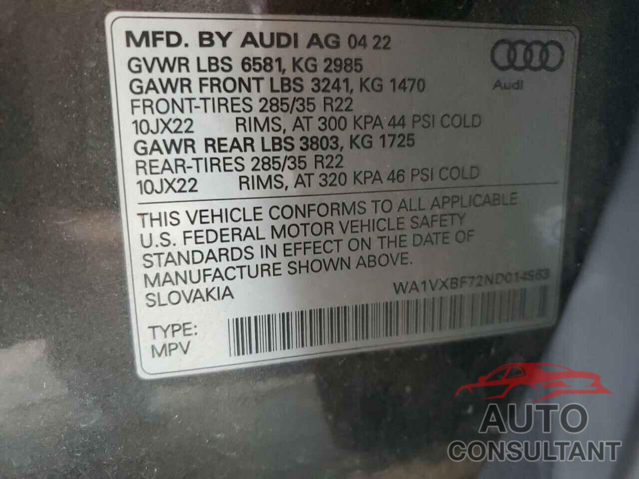 AUDI Q7 2022 - WA1VXBF72ND014963