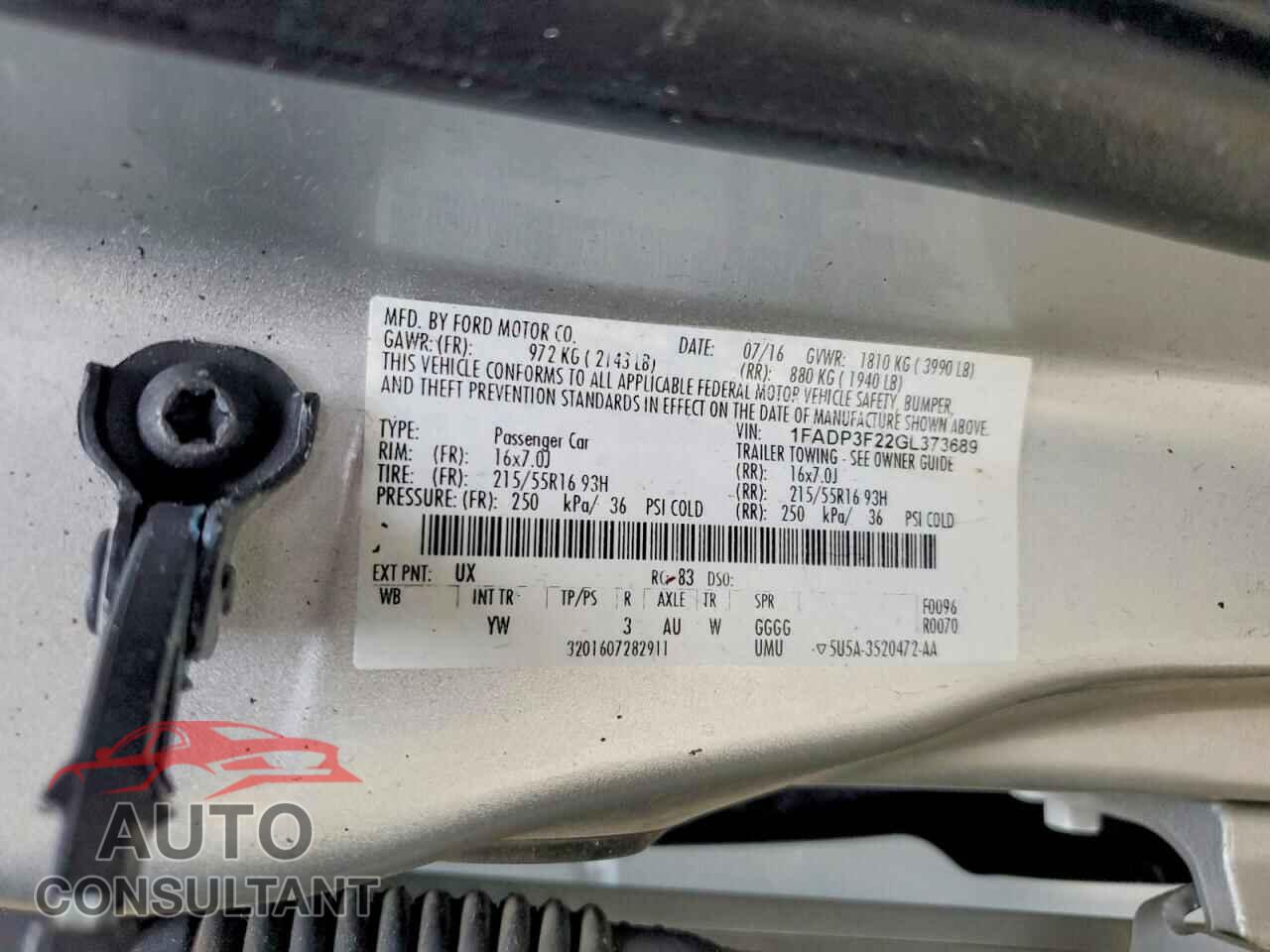 FORD FOCUS 2016 - 1FADP3F22GL373689