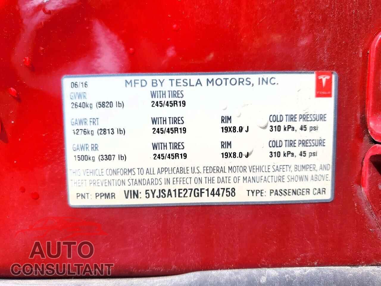 TESLA MODEL S 2016 - 5YJSA1E27GF144758