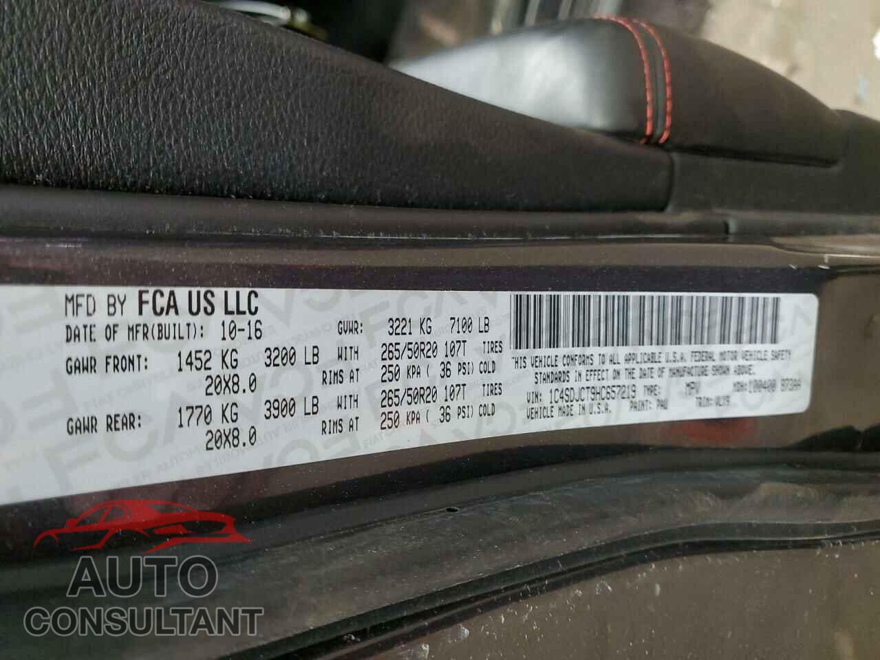 DODGE DURANGO 2017 - 1C4SDJCT9HC657219