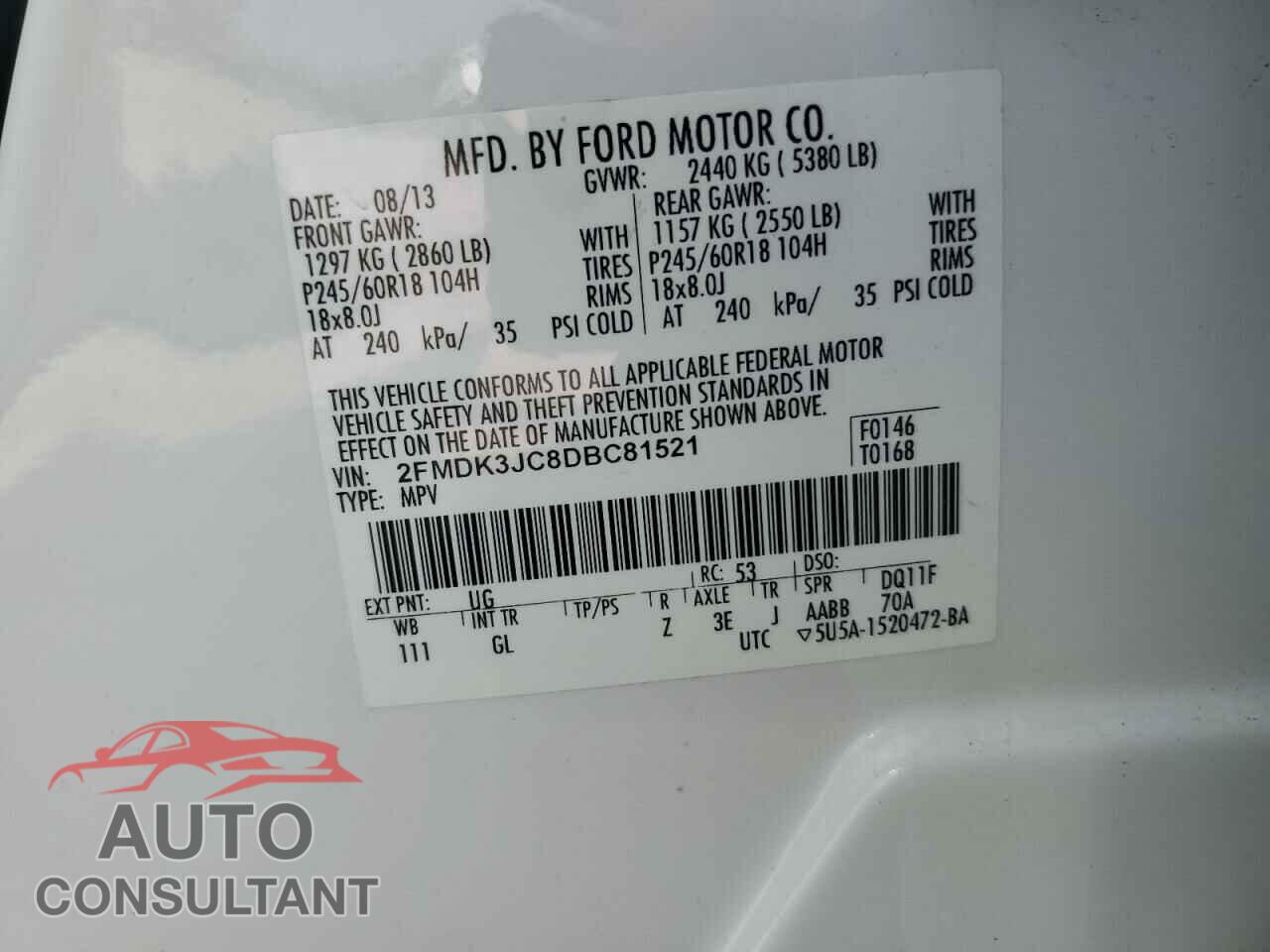 FORD EDGE 2013 - 2FMDK3JC8DBC81521