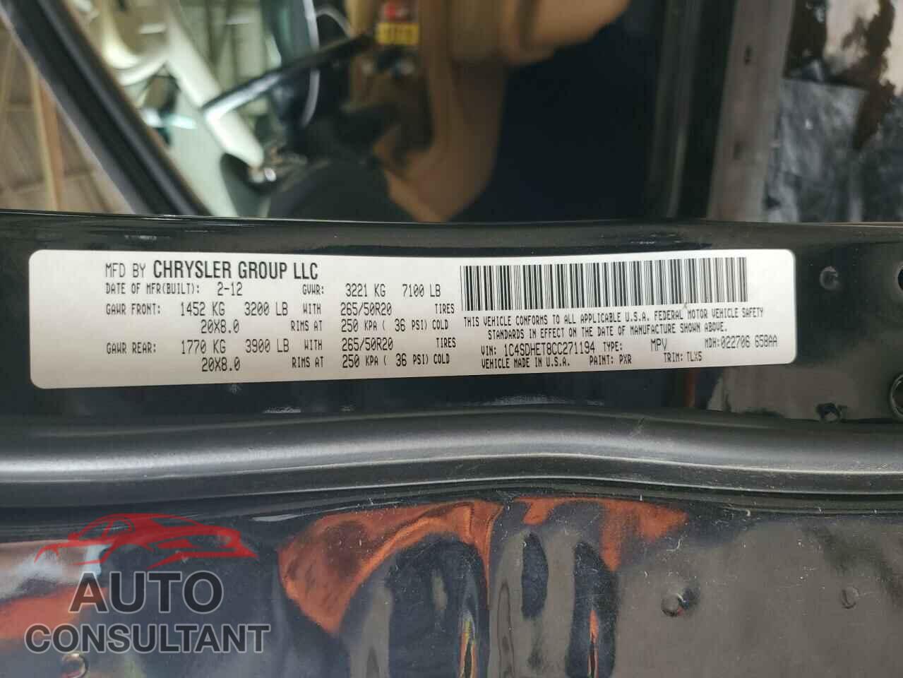 DODGE DURANGO 2012 - 1C4SDHET8CC271194