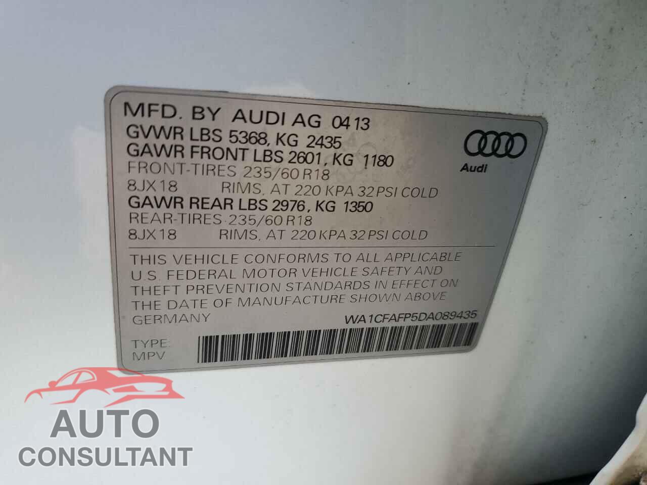 AUDI Q5 2013 - WA1CFAFP5DA089435