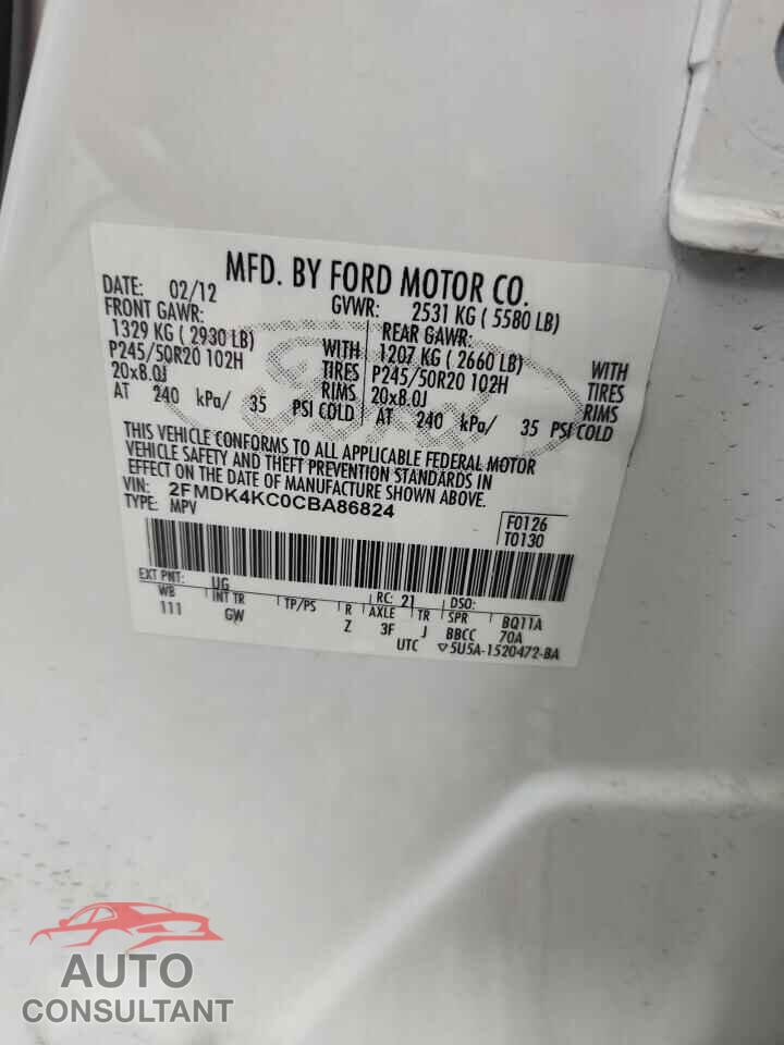 FORD EDGE 2012 - 2FMDK4KC0CBA86824