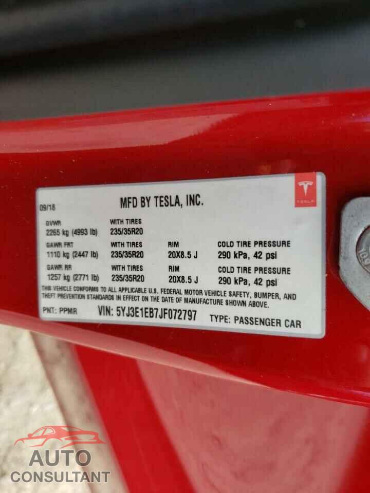 TESLA MODEL 3 2018 - 5YJ3E1EB7JF072797