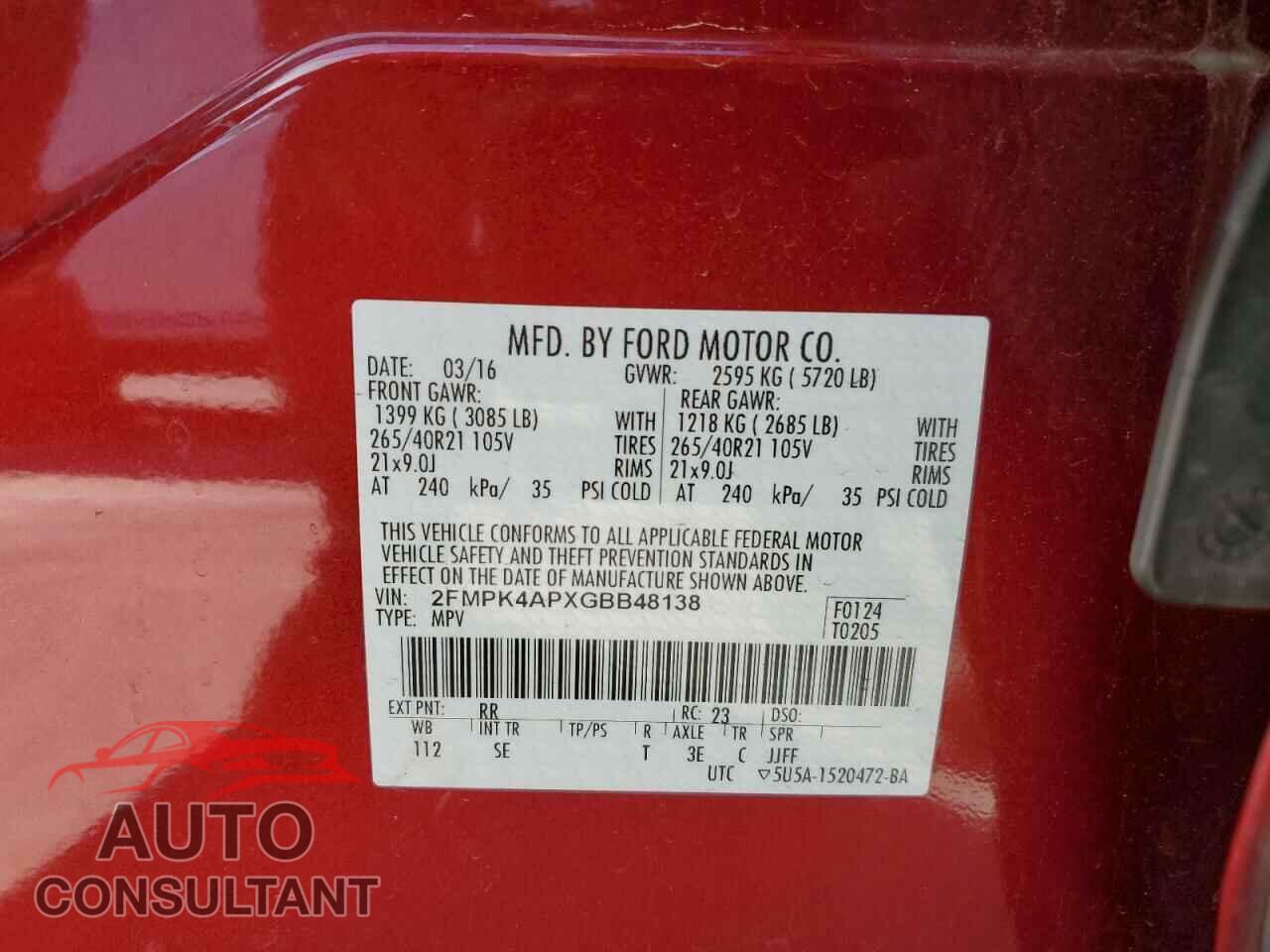 FORD EDGE 2016 - 2FMPK4APXGBB48138