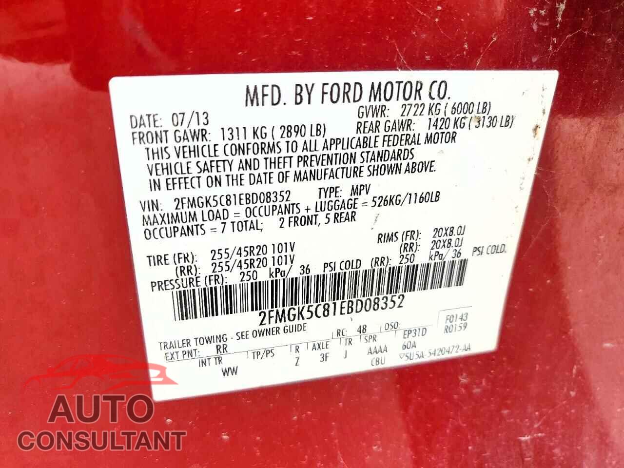FORD FLEX 2014 - 2FMGK5C81EBD08352