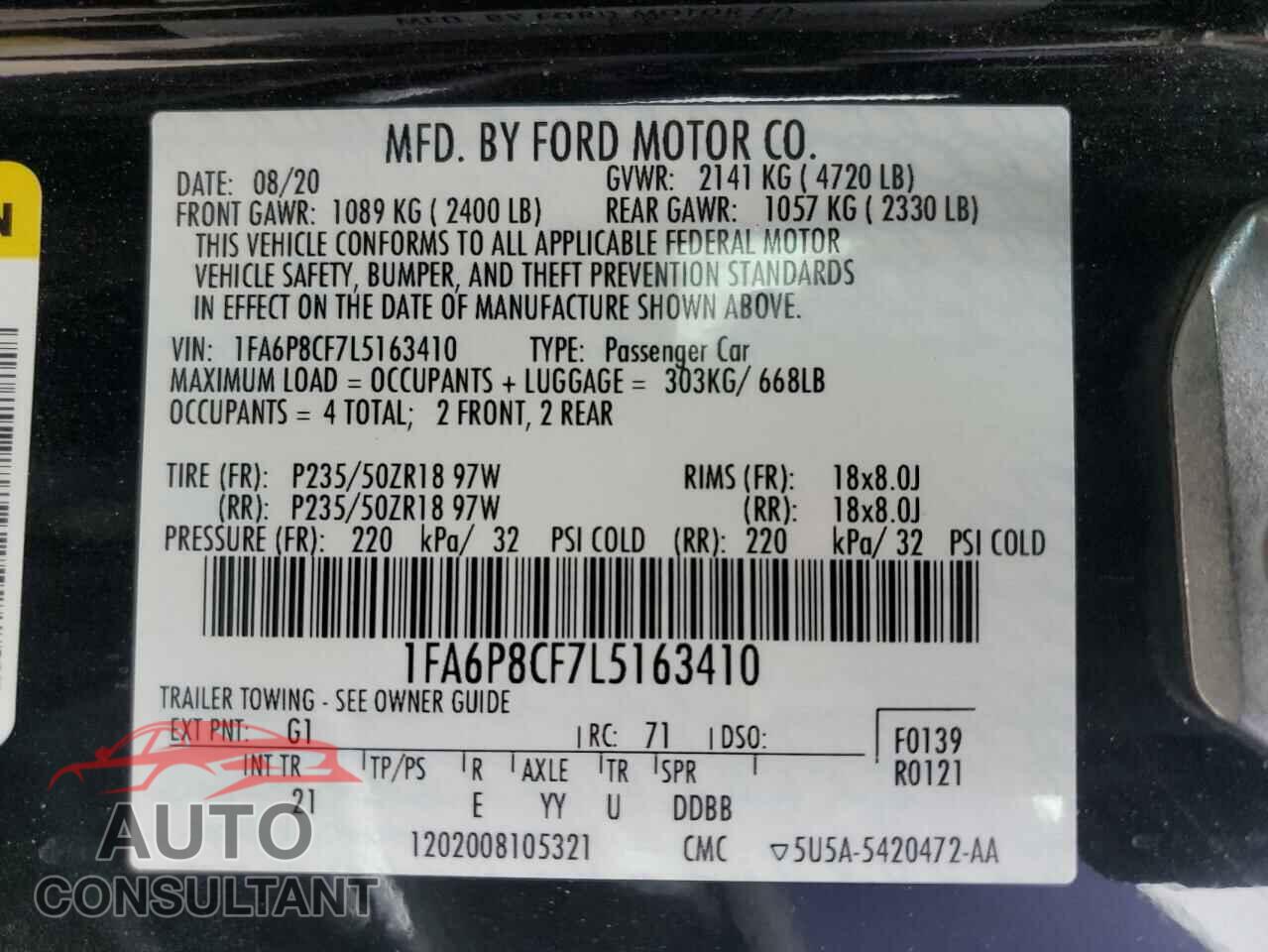 FORD MUSTANG 2020 - 1FA6P8CF7L5163410