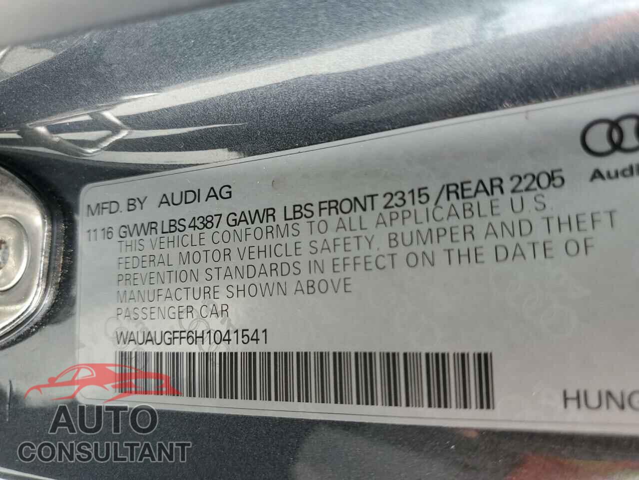 AUDI A3 2017 - WAUAUGFF6H1041541