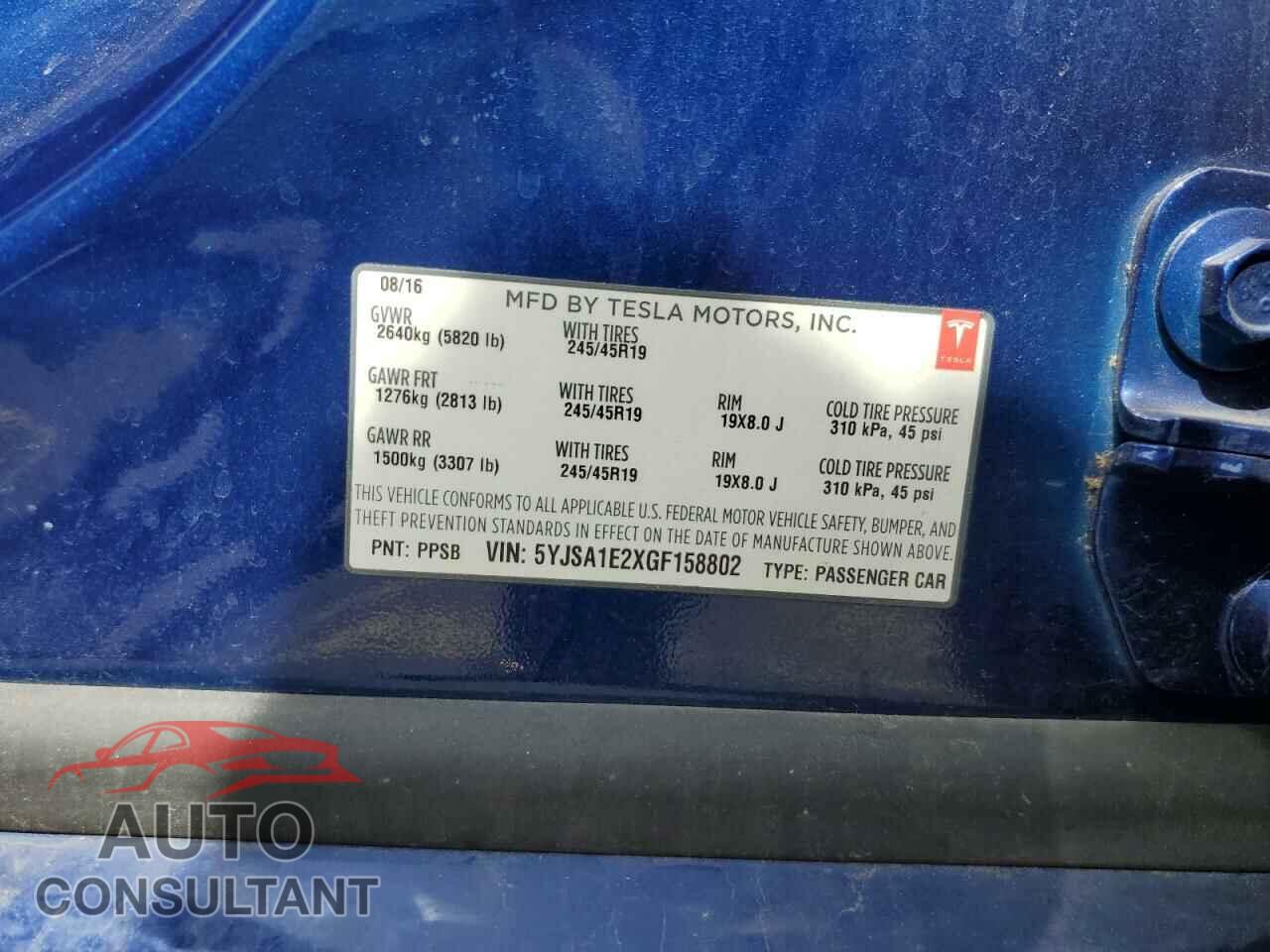 TESLA MODEL S 2016 - 5YJSA1E2XGF158802