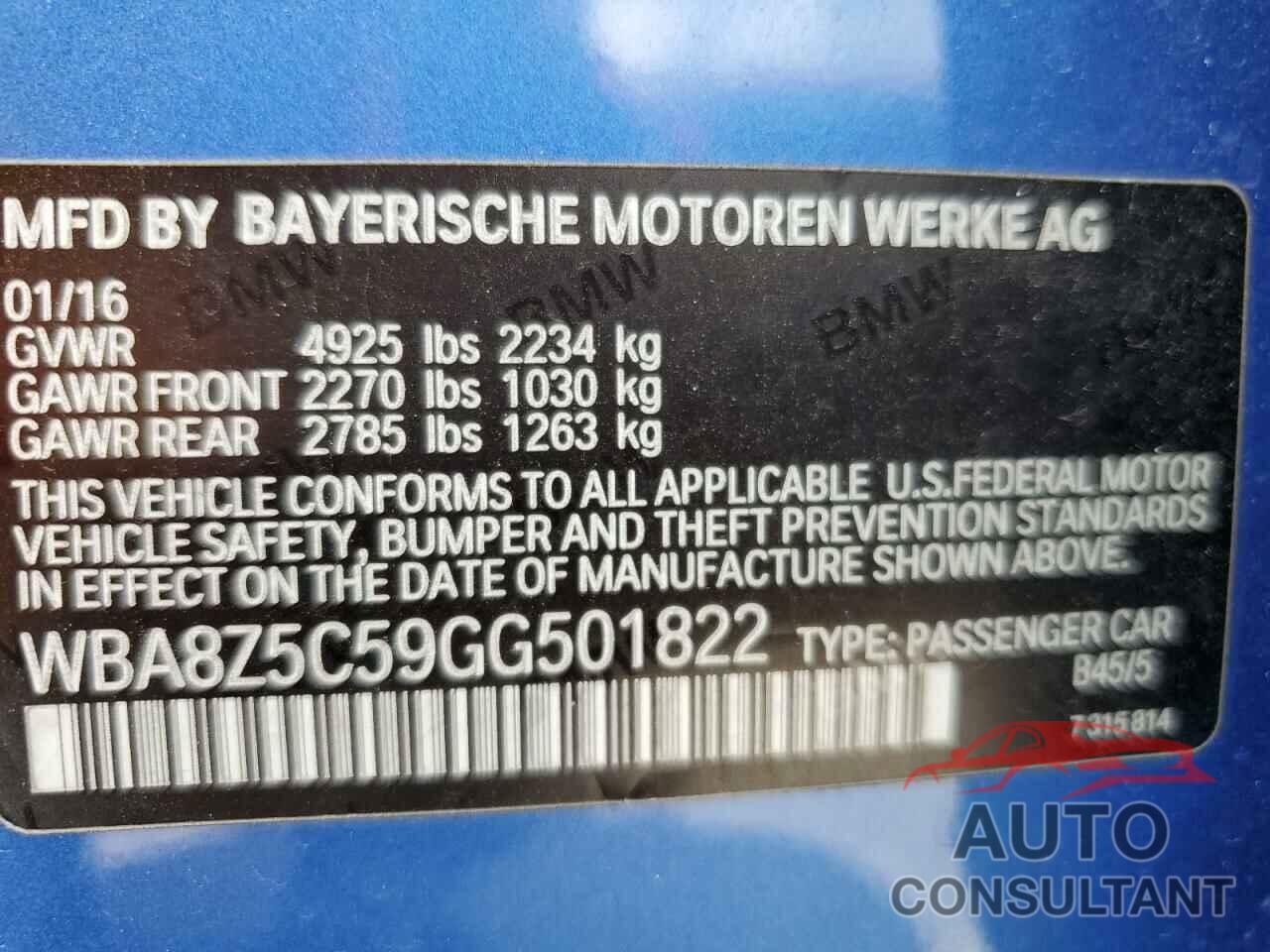 BMW 3 SERIES 2016 - WBA8Z5C59GG501822