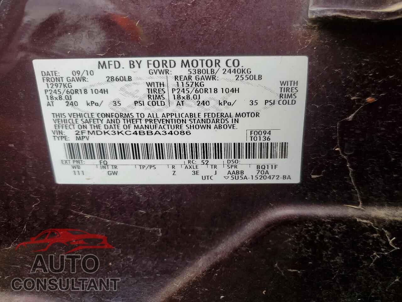 FORD EDGE 2011 - 2FMDK3KC4BBA34086