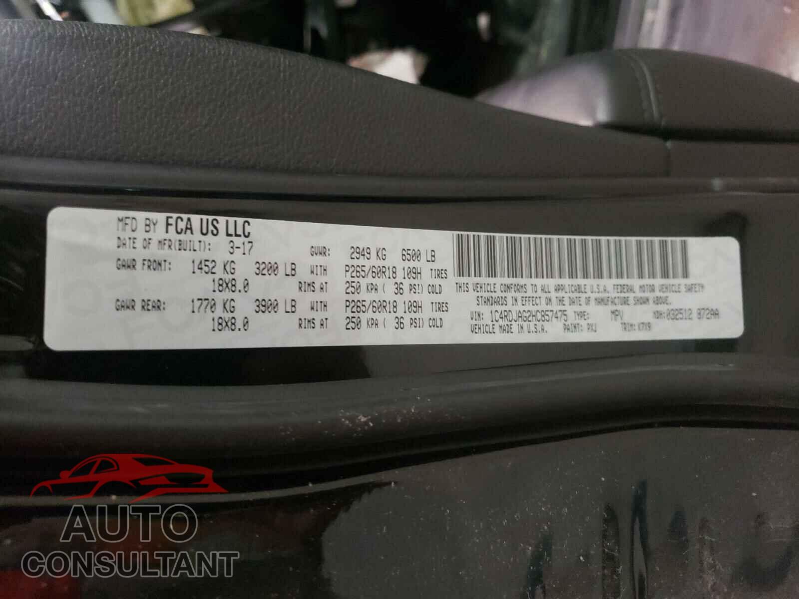 DODGE DURANGO 2017 - 1C4RDJAG2HC857475