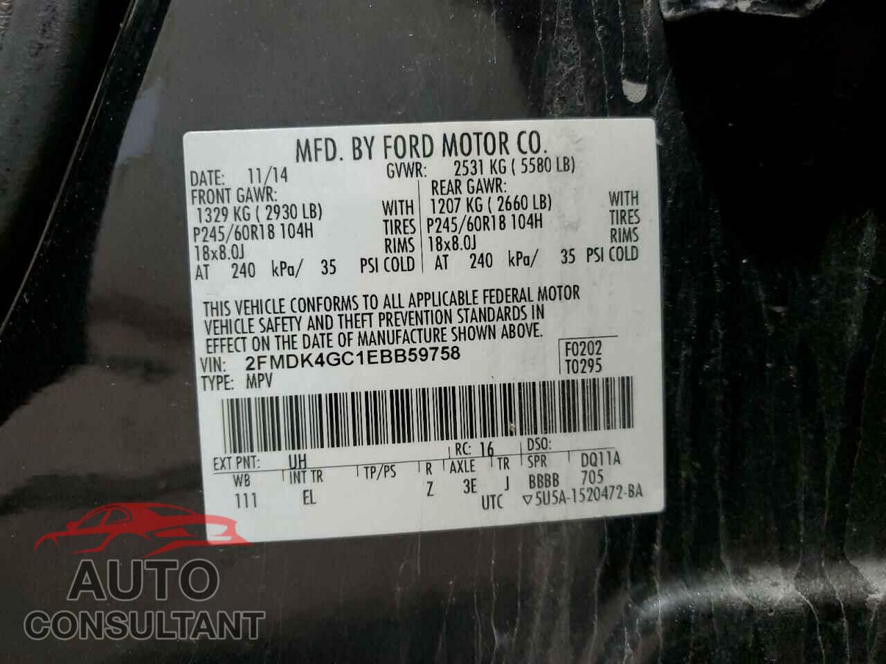 FORD EDGE 2014 - 2FMDK4GC1EBB59758