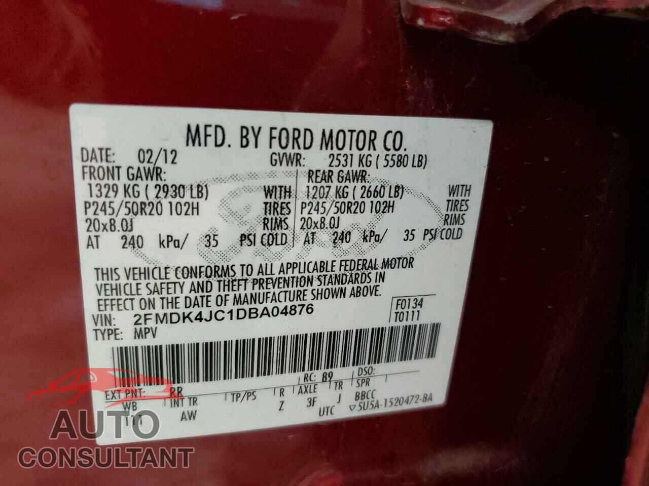 FORD EDGE 2013 - 2FMDK4JC1DBA04876