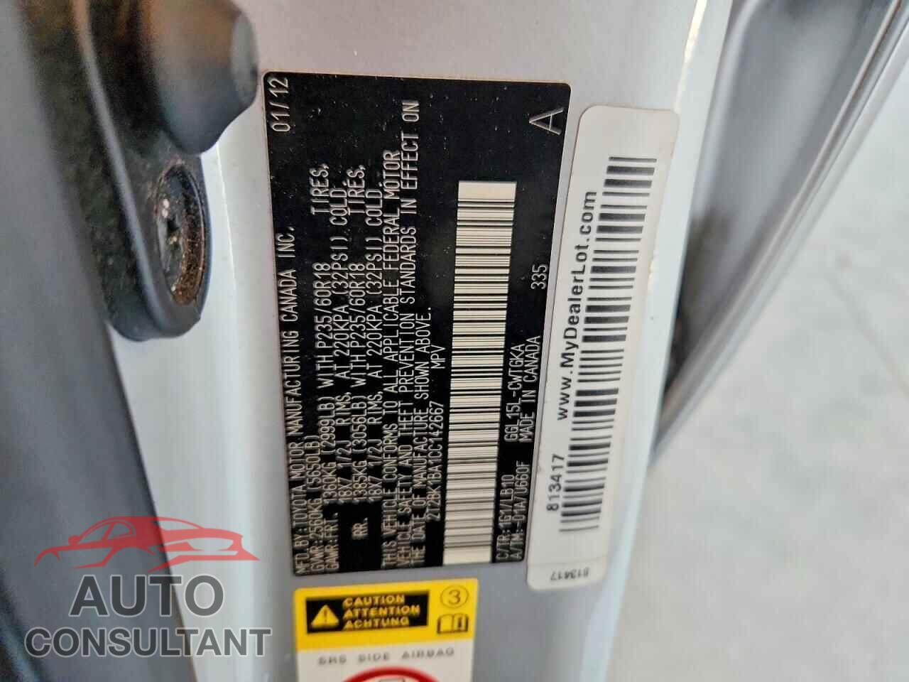 LEXUS RX350 2012 - 2T2BK1BA1CC142667