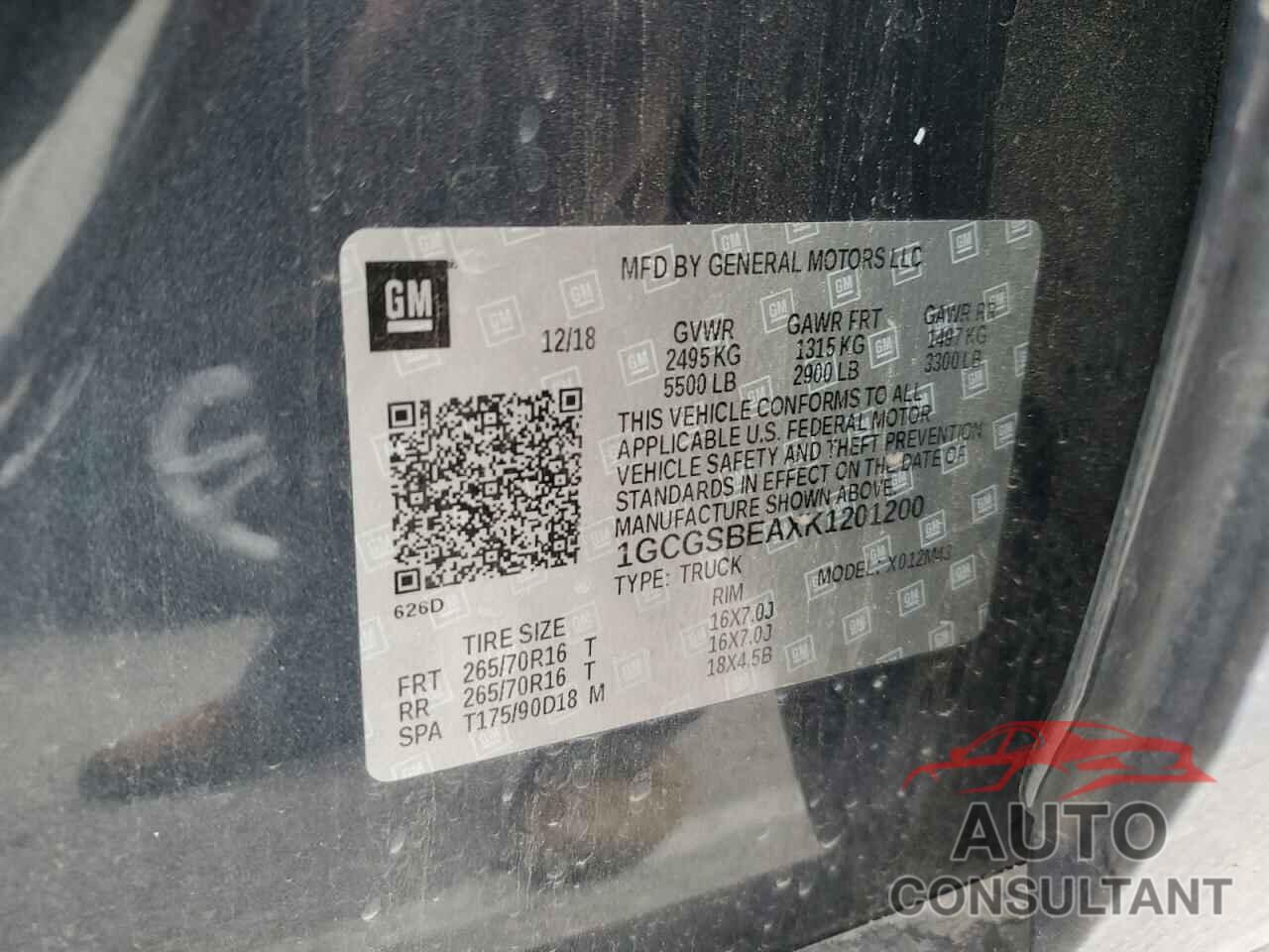 CHEVROLET COLORADO 2019 - 1GCGSBEAXK1201200