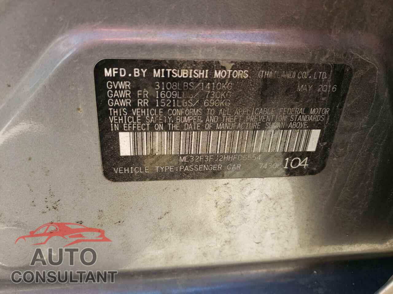 MITSUBISHI MIRAGE 2017 - ML32F3FJ2HHF06554
