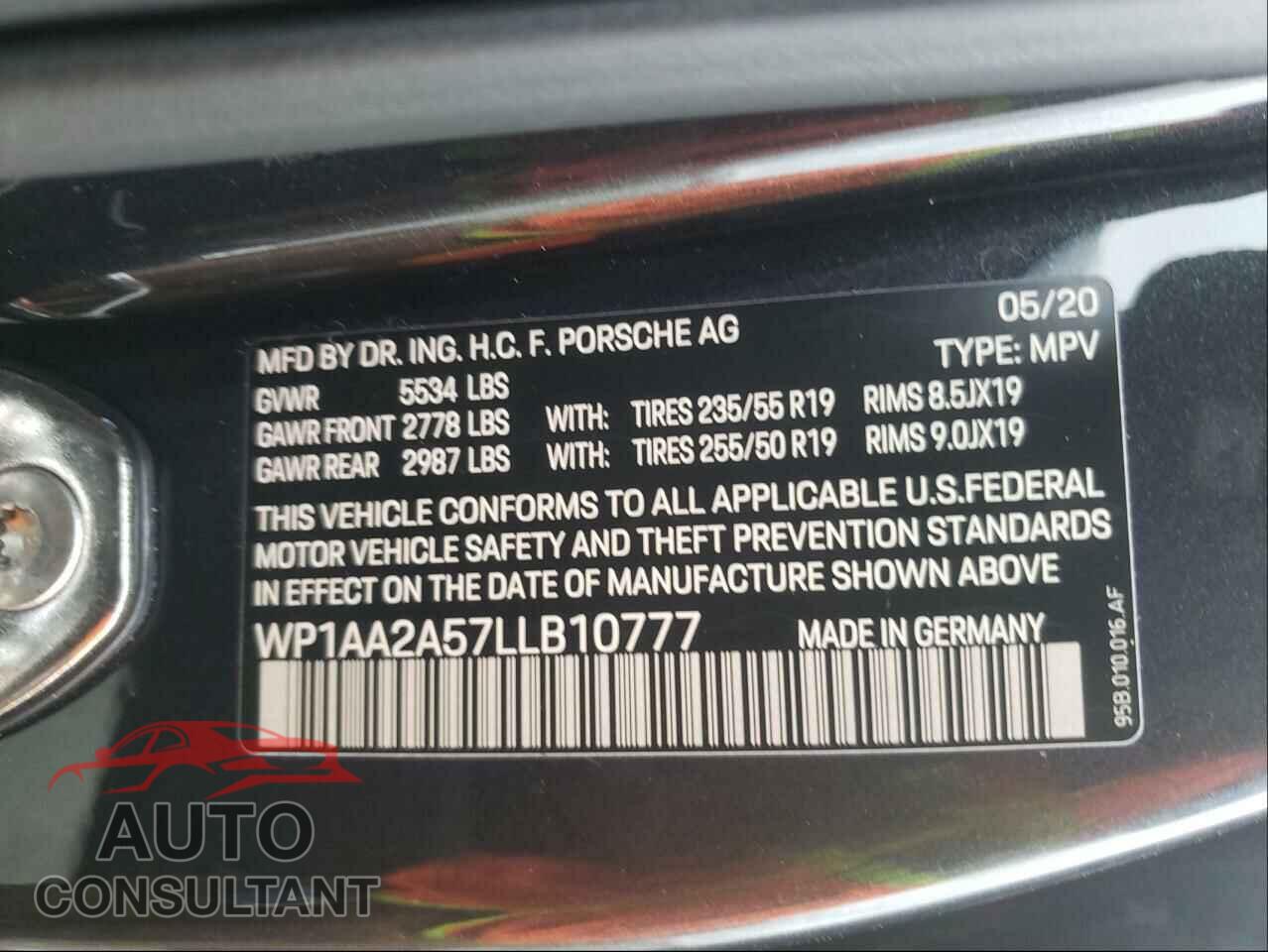 PORSCHE MACAN 2020 - WP1AA2A57LLB10777