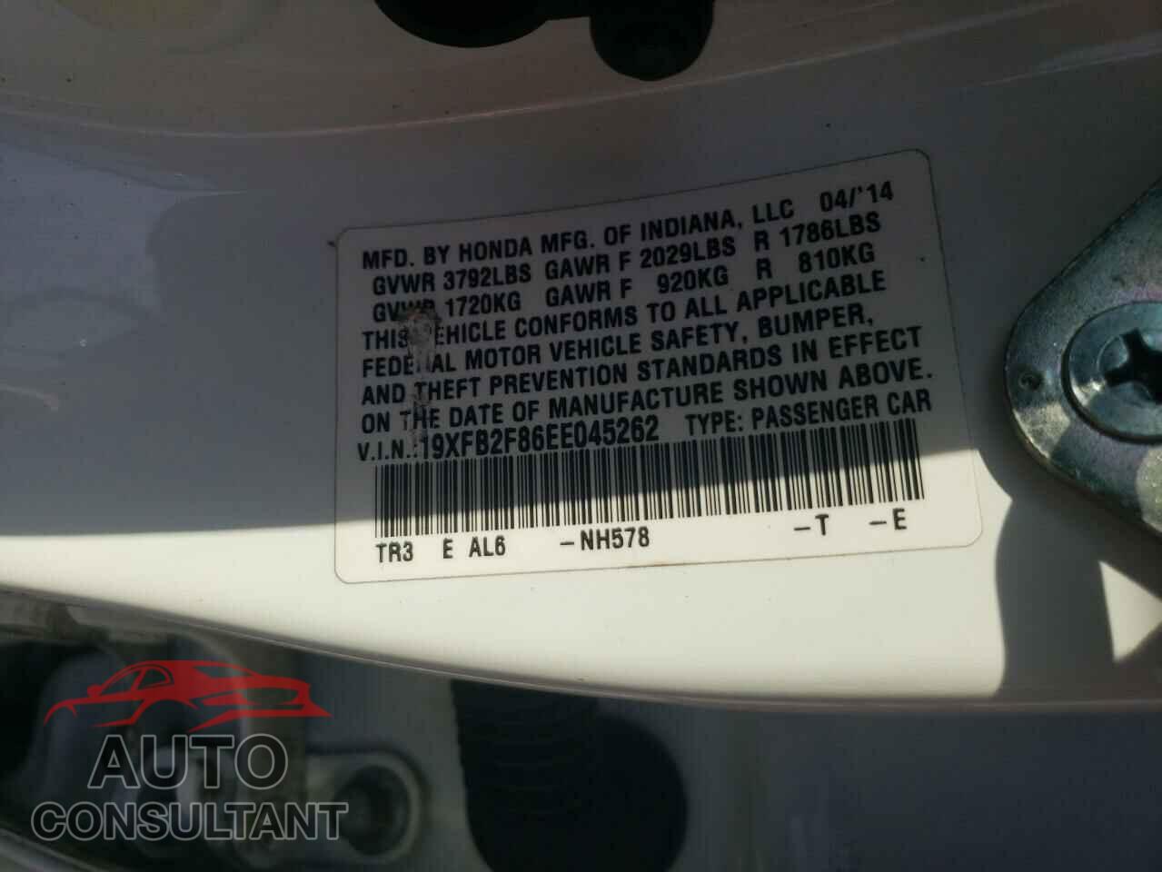 HONDA CIVIC 2014 - 19XFB2F86EE045262