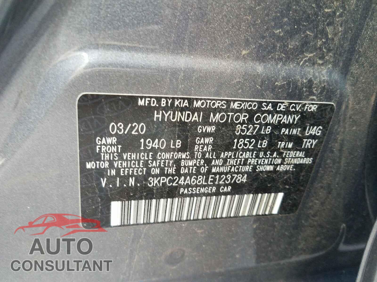 HYUNDAI ACCENT 2020 - 3KPC24A68LE123784
