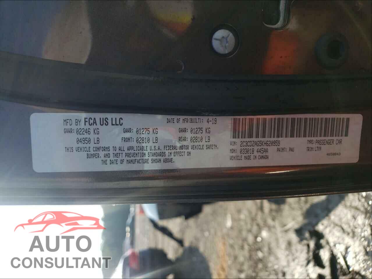 DODGE CHALLENGER 2019 - 2C3CDZAG5KH620959