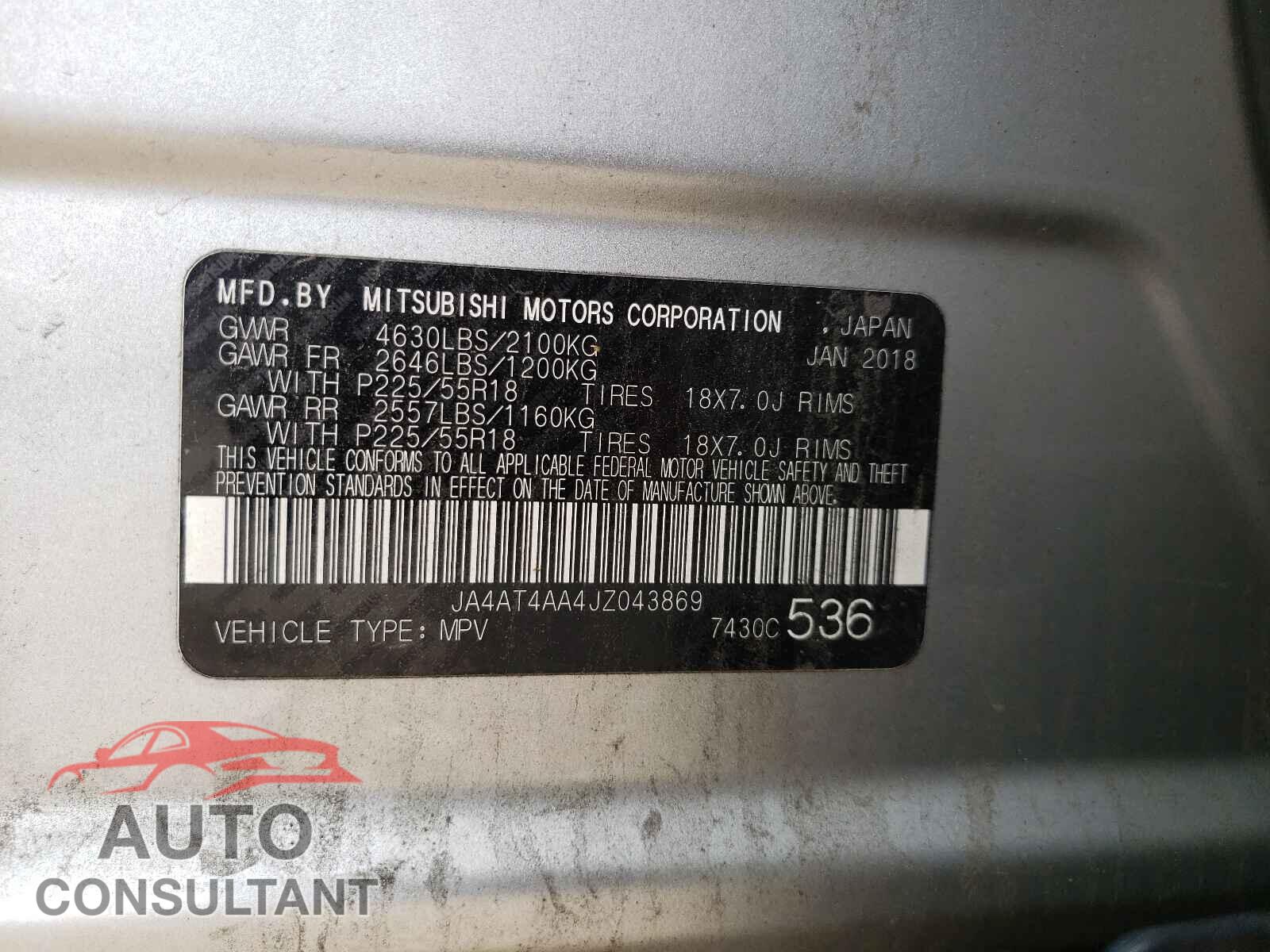 MITSUBISHI ECLIPSE 2018 - JA4AT4AA4JZ043869